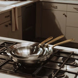 VEYUNA Stainless Steel Frying Pan Set – 3-Piece Tri-Ply Skillets, Antique Brass Handles, Home