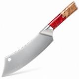VEYUNA 8" Chef Cleaver Knife, Red Handle, Hybrid Kitchen Chopper, Valhalla Series