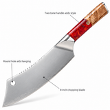 VEYUNA 8" Chef Cleaver Knife, Red Handle, Hybrid Kitchen Chopper, Valhalla Series
