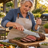 VEYUNA 8" Chef Cleaver Knife, Red Handle, Hybrid Kitchen Chopper, Valhalla Series