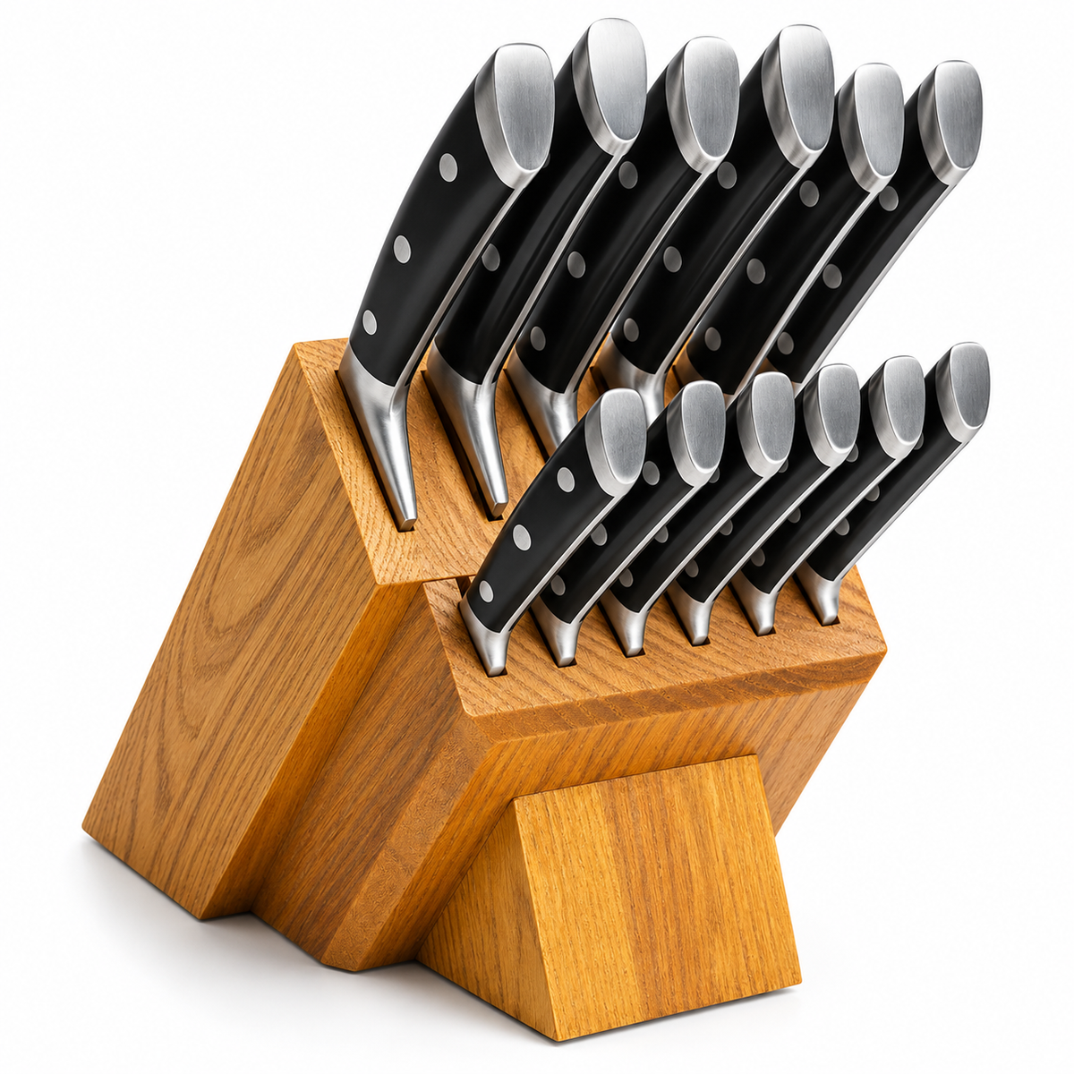 VEYUNA 12-Piece Knife Block Set, Full Tang Triple-Riveted Knives with Wood Block