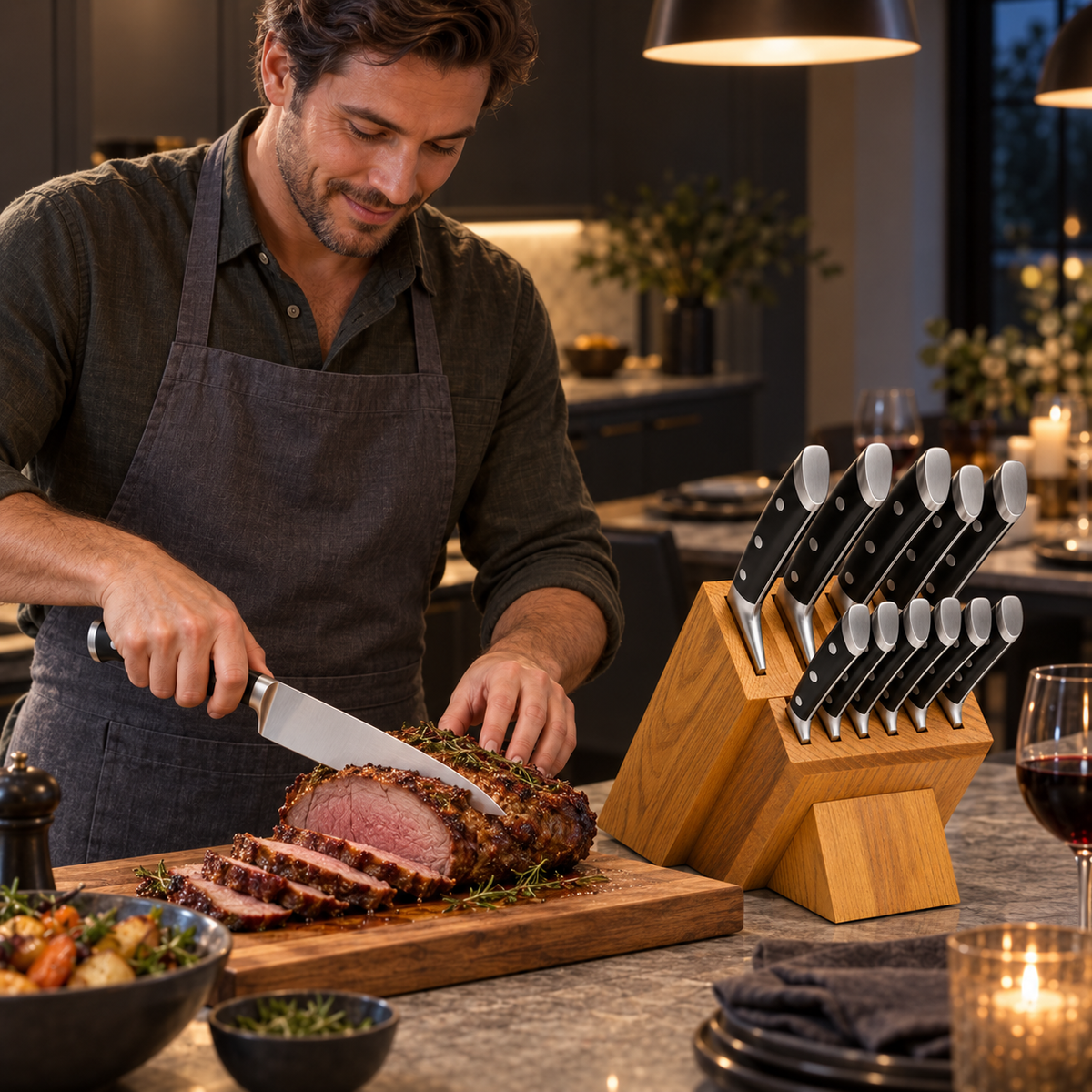 VEYUNA 12-Piece Knife Block Set, Full Tang Triple-Riveted Knives with Wood Block