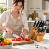 VEYUNA 12-Piece Knife Block Set, Full Tang Triple-Riveted Knives with Wood Block