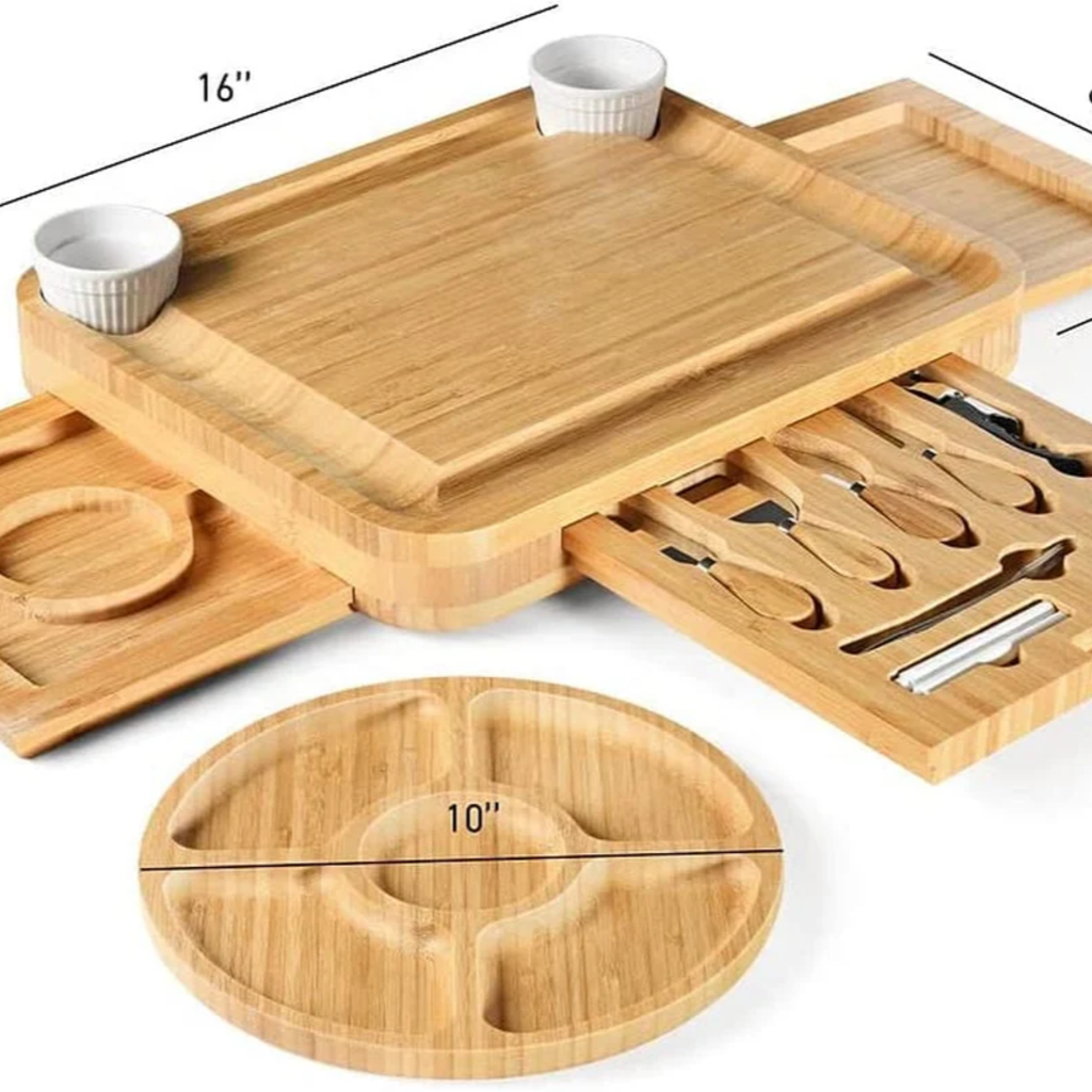 VEYUNA Bamboo Treat Board Set – Serving Tray with Bowls, Knives & Utensils