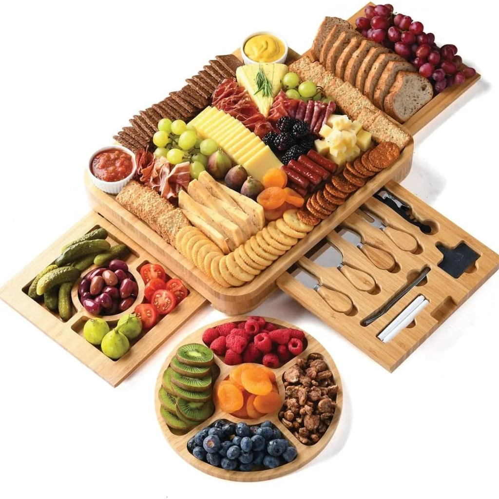 VEYUNA Bamboo Treat Board Set – Serving Tray with Bowls, Knives & Utensils