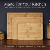 VEYUNA 3-Piece Bamboo Cutting Board Set, Grooved Food Prep Boards with Handles