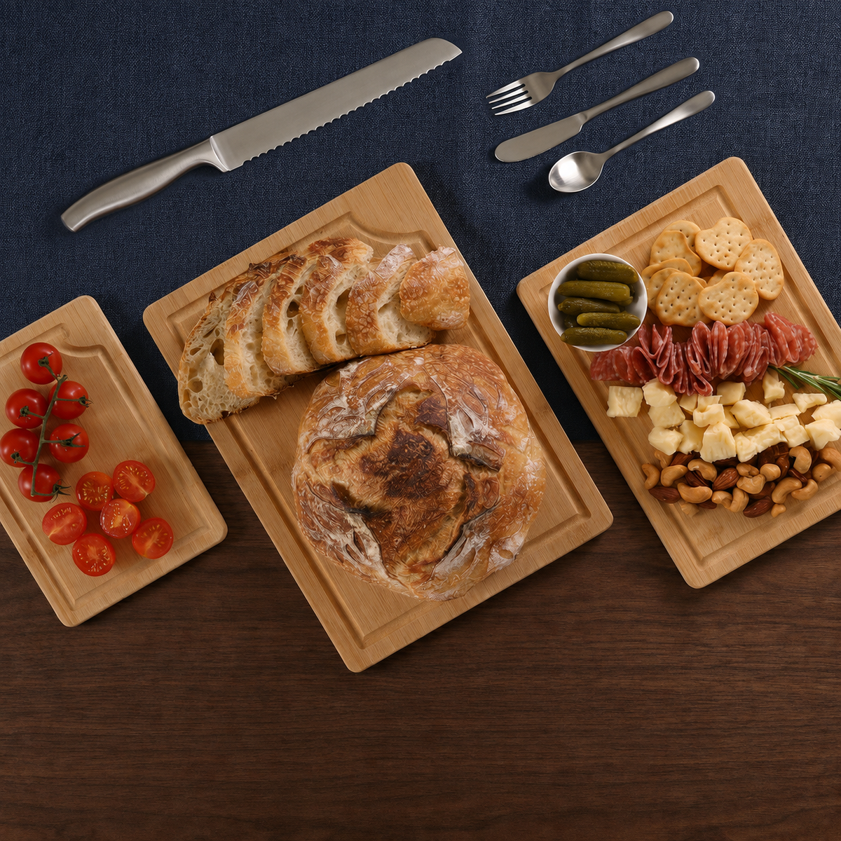 VEYUNA 3-Piece Bamboo Cutting Board Set, Grooved Food Prep Boards with Handles