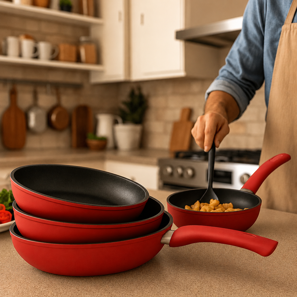 VEYUNA Marble Frying Pan Set 3-Piece – Nonstick Cookware for Healthy Food Prep