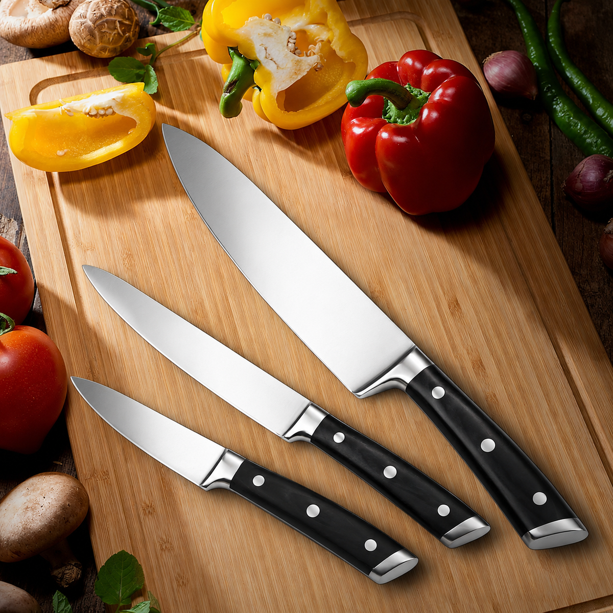 VEYUNA 3-Piece Knife Set – German Stainless Steel Food Prep Knives