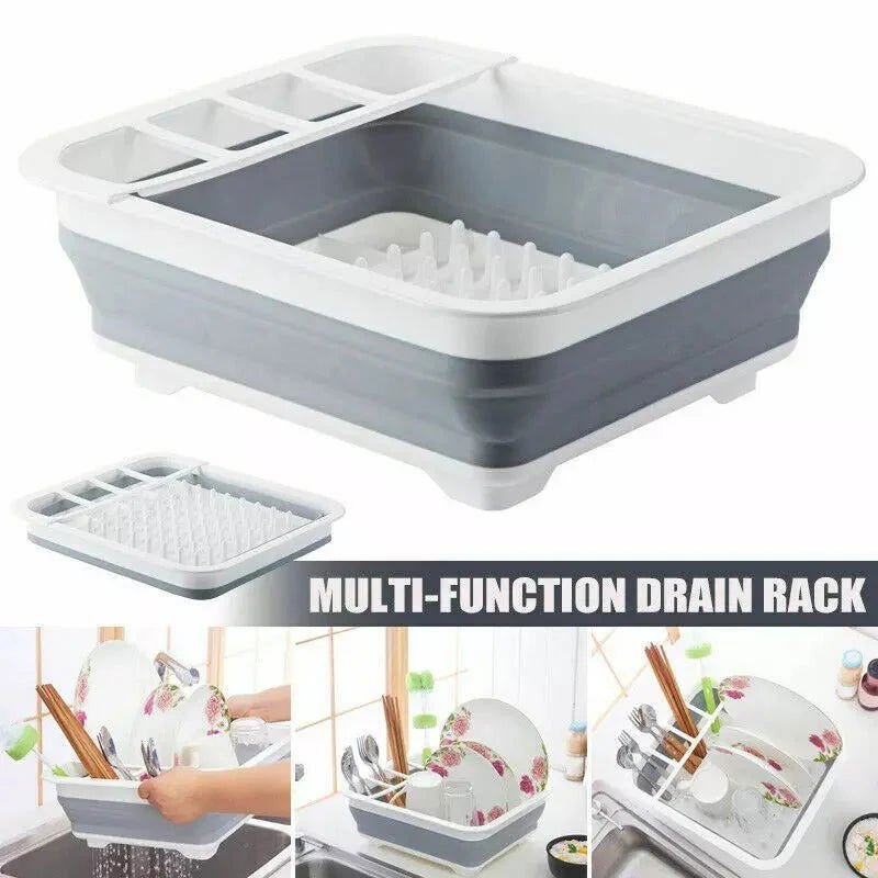VEYUNA Dish Drying Rack, Foldable Dish Drainer with Utensil Holder, Space-Saving
