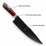 VEYUNA 9.5-Inch Chef Knife Carbon-Coated Blade Full Tang with D-Shaped Handle