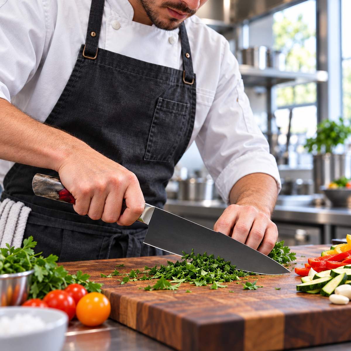 VEYUNA 8-Inch Chef Knife Carbon-Coated Blade Full Tang with Ergonomic Handle