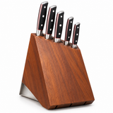 VEYUNA 5-Piece Knife Block Set, Hammered Blades, Black Handles, Wood Storage Block