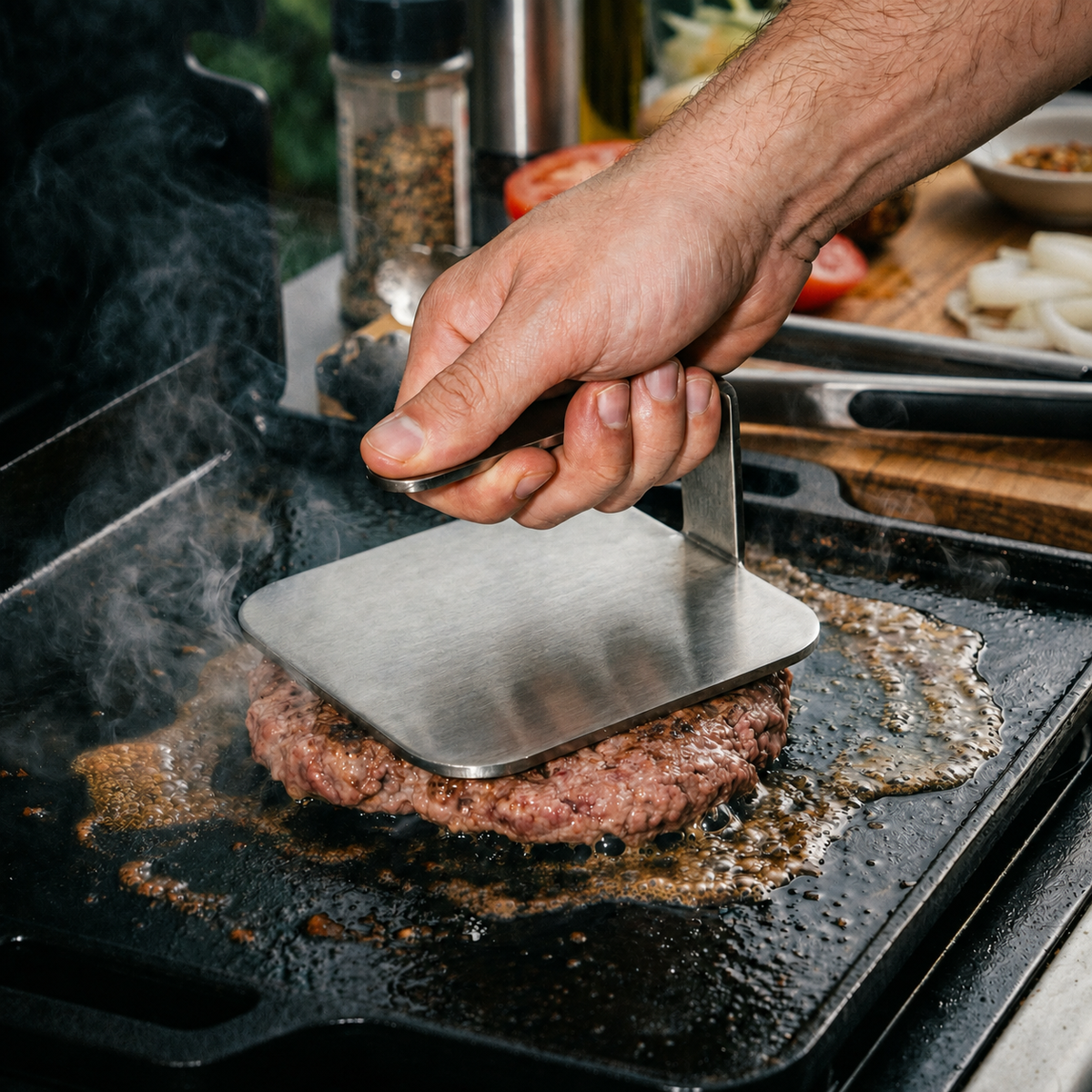 VEYUNA Stainless Steel Grill Press – Even Cooking for Fresh Food & Proteins