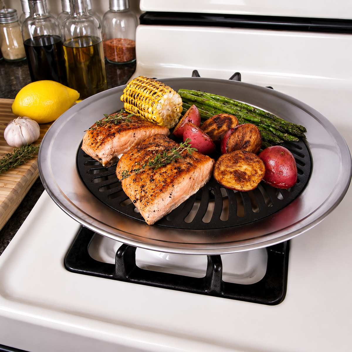 VEYUNA Stovetop Grill Pan, Smokeless Nonstick Plate for Healthy Food Prep