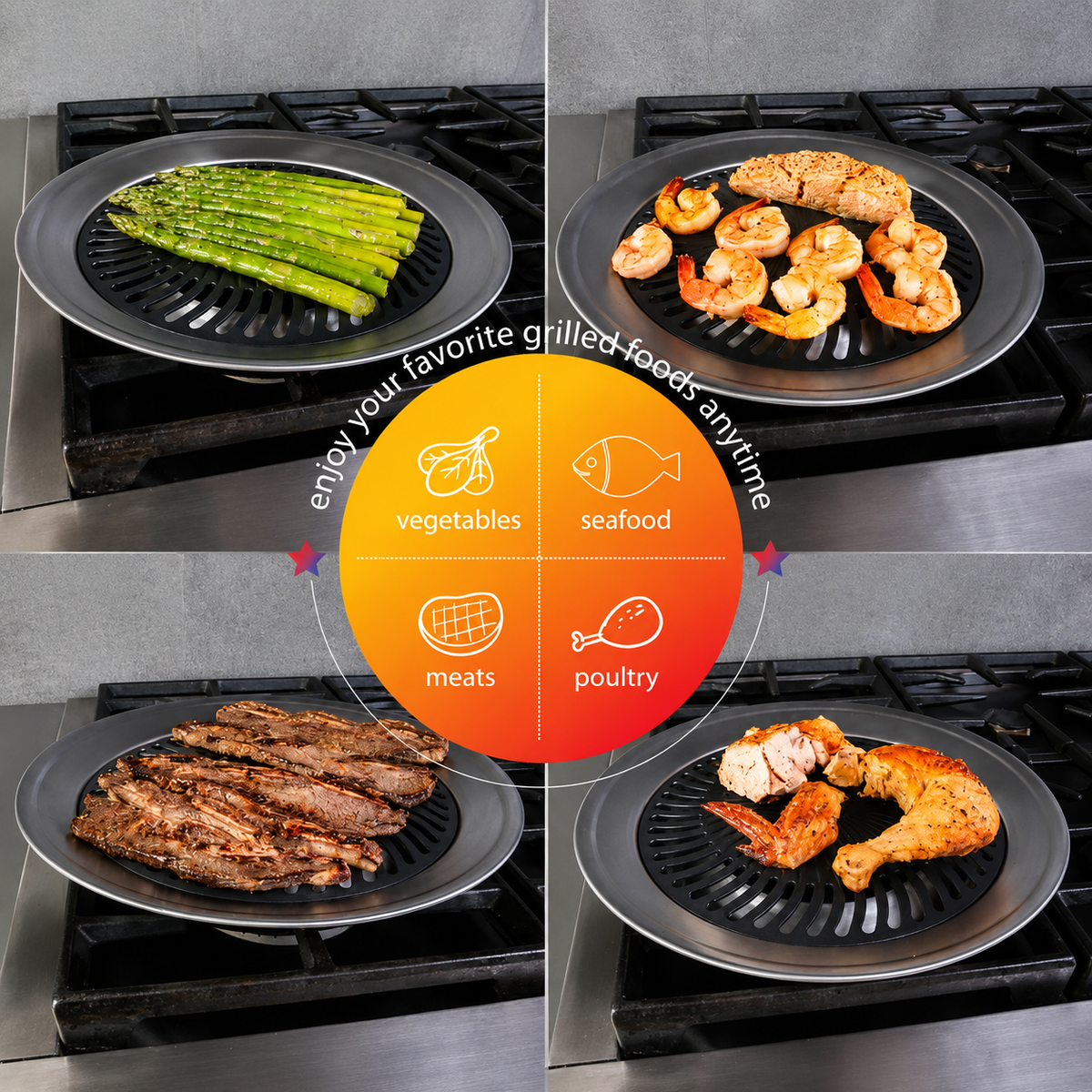 VEYUNA Stovetop Grill Pan, Smokeless Nonstick Plate for Healthy Food Prep