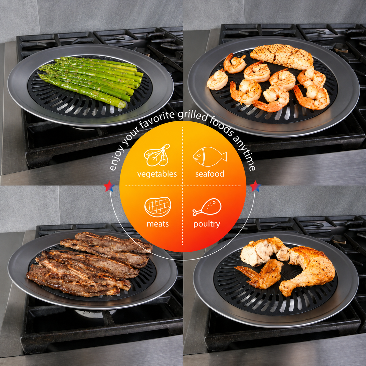 VEYUNA Stovetop Grill Pan, Smokeless Nonstick Plate for Healthy Food Prep