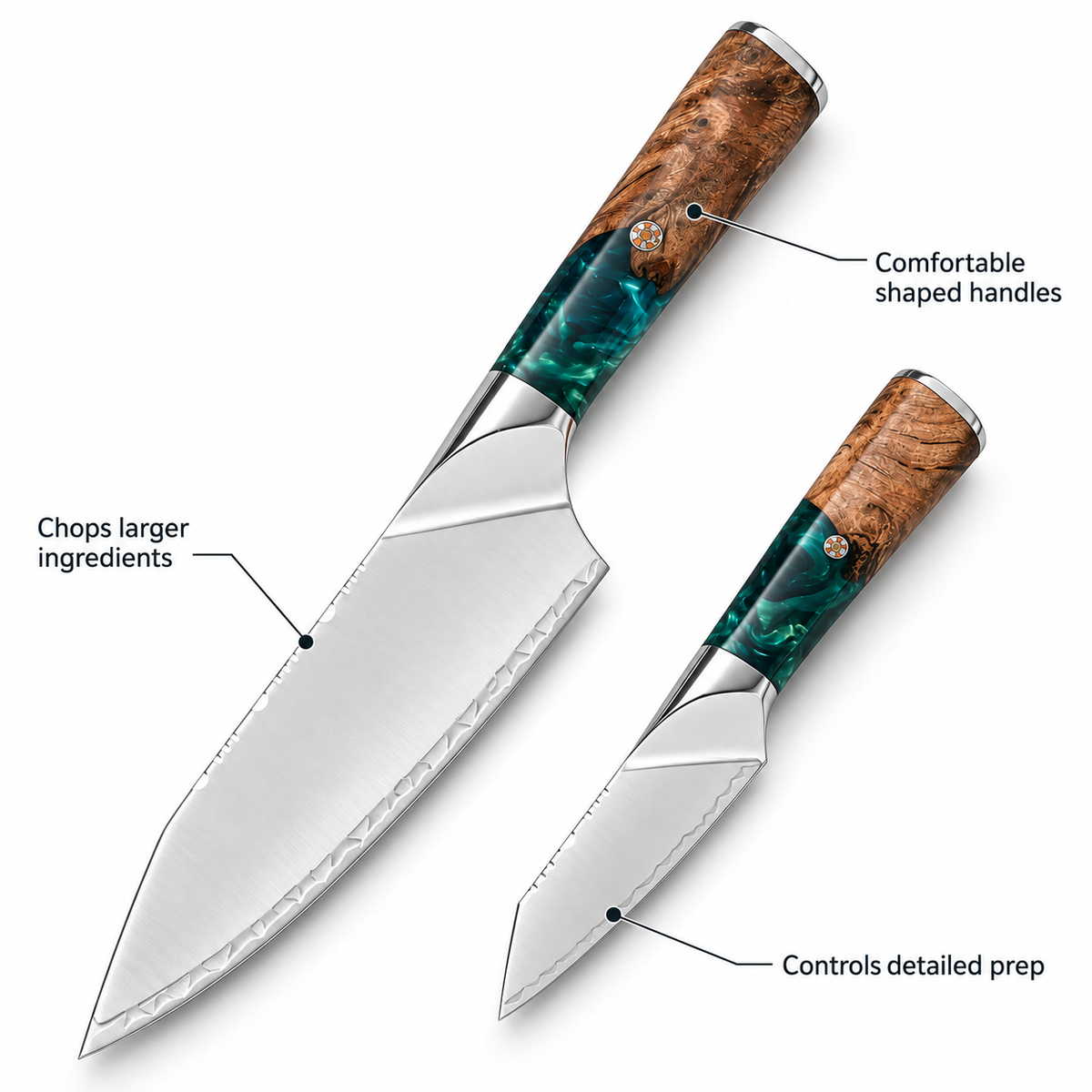 VEYUNA 2-Piece Kitchen Knife Set Chef & Paring Knives with Ergonomic Handles