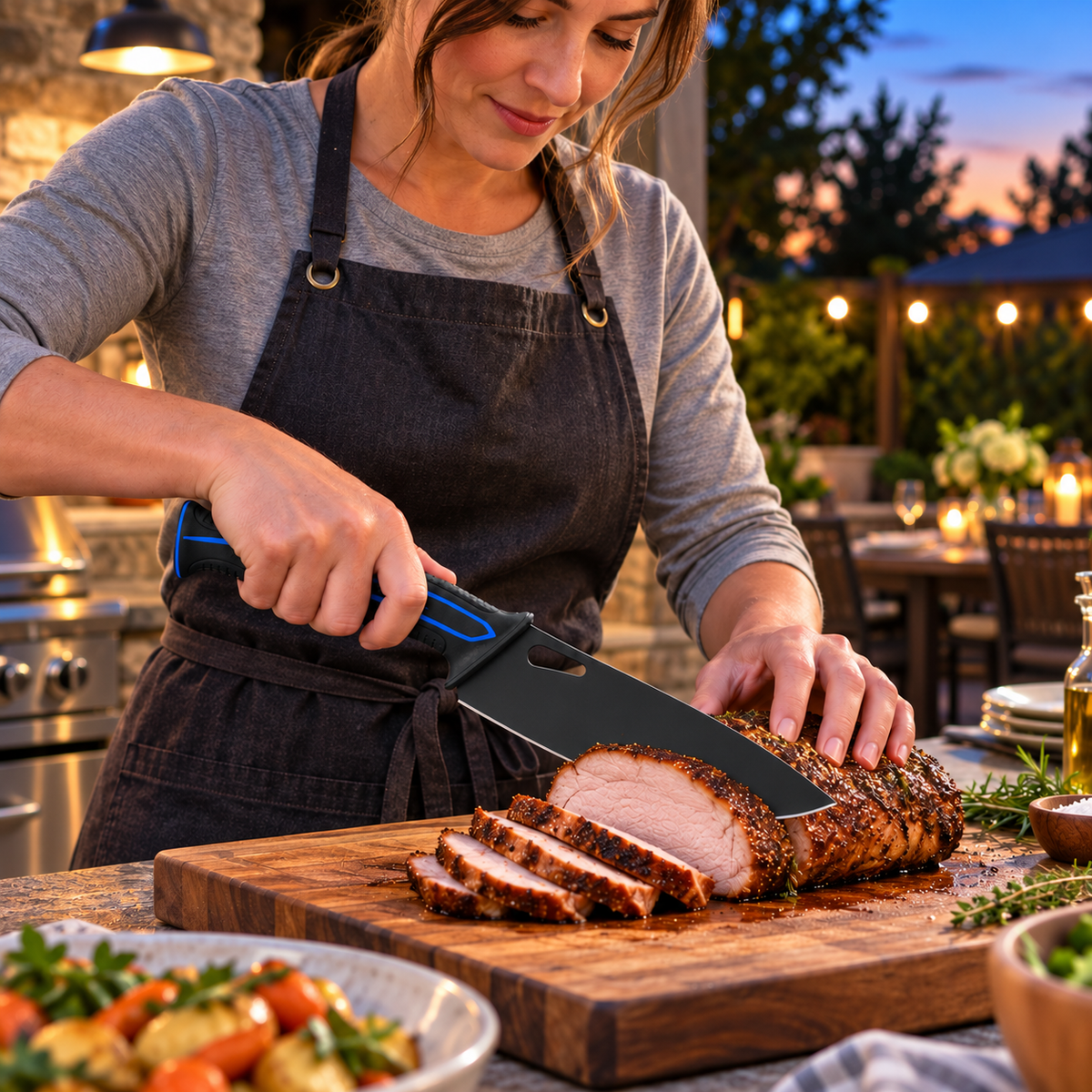 VEYUNA 8-Inch Chef Knife NSF Certified Black Blade with Ergonomic Non-Slip Handle