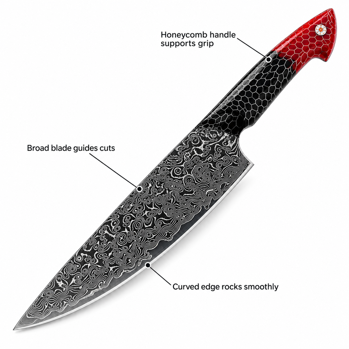 VEYUNA 8-Inch Chef Knife Damascus-Style Blade with Corrosion-Resistant Finish and Resin Handle
