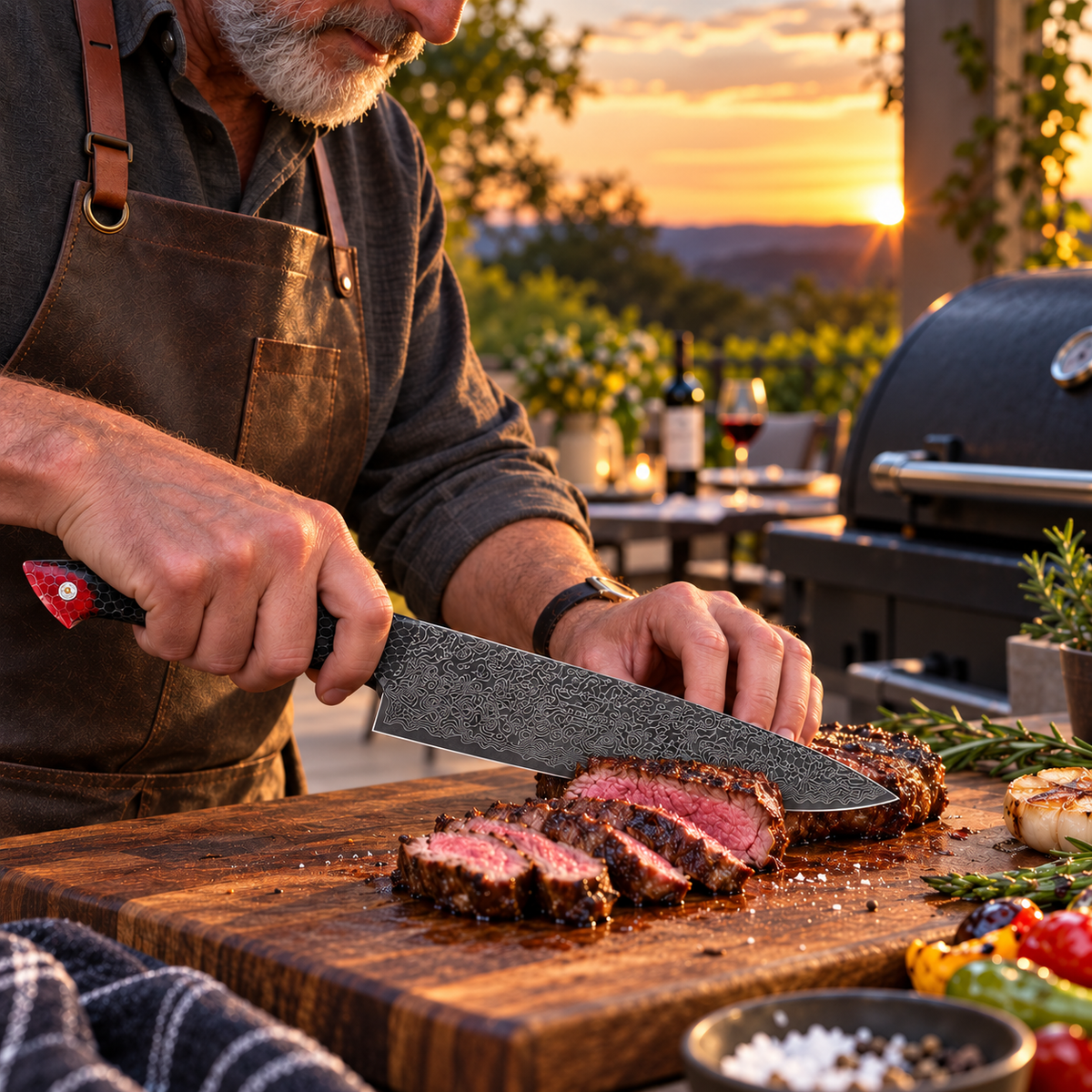 VEYUNA 8-Inch Chef Knife Damascus-Style Blade with Corrosion-Resistant Finish and Resin Handle
