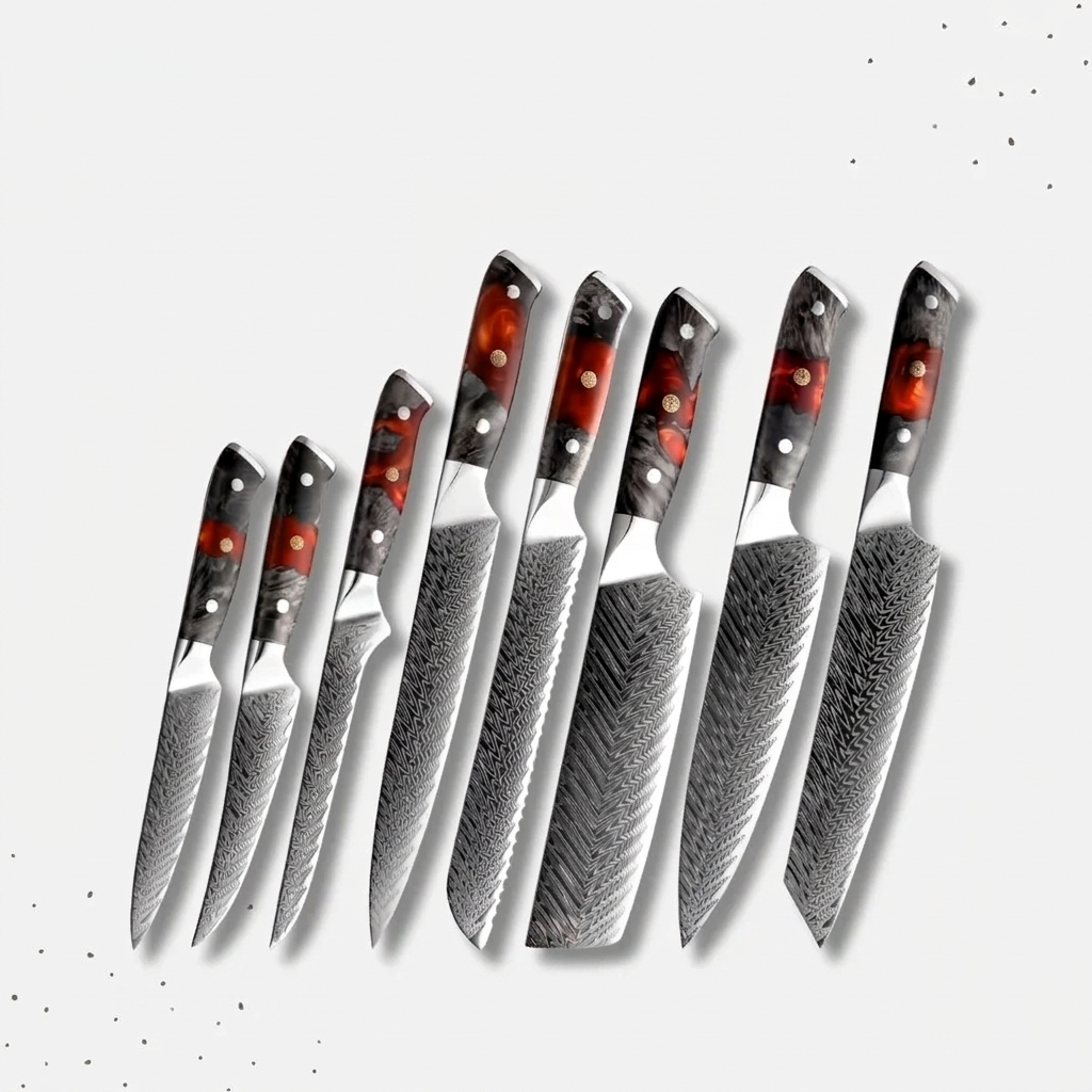 VEYUNA Knife Set – 8-Piece Damascus Steel Food Prep Set for Meat, Fish & Vegetables