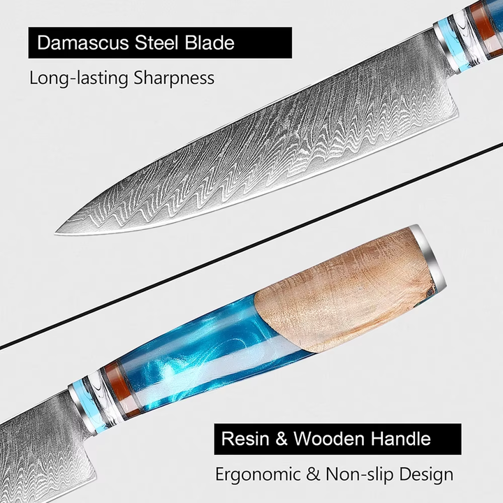 VEYUNA Utility Knife – 5-Inch Damascus Steel Food Prep Knife for Meat & Vegetables