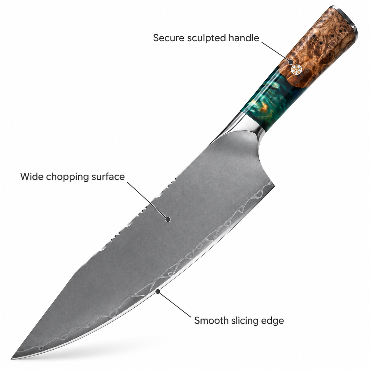 VEYUNA 9.5-Inch Chef Knife Stainless Steel Blade with Resin Handle and Granton Edge