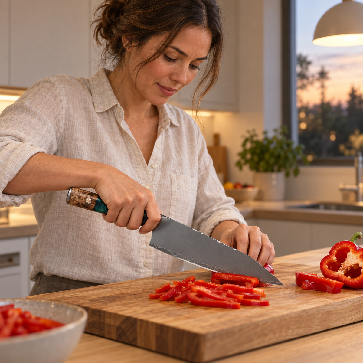 VEYUNA 9.5-Inch Chef Knife Stainless Steel Blade with Resin Handle and Granton Edge