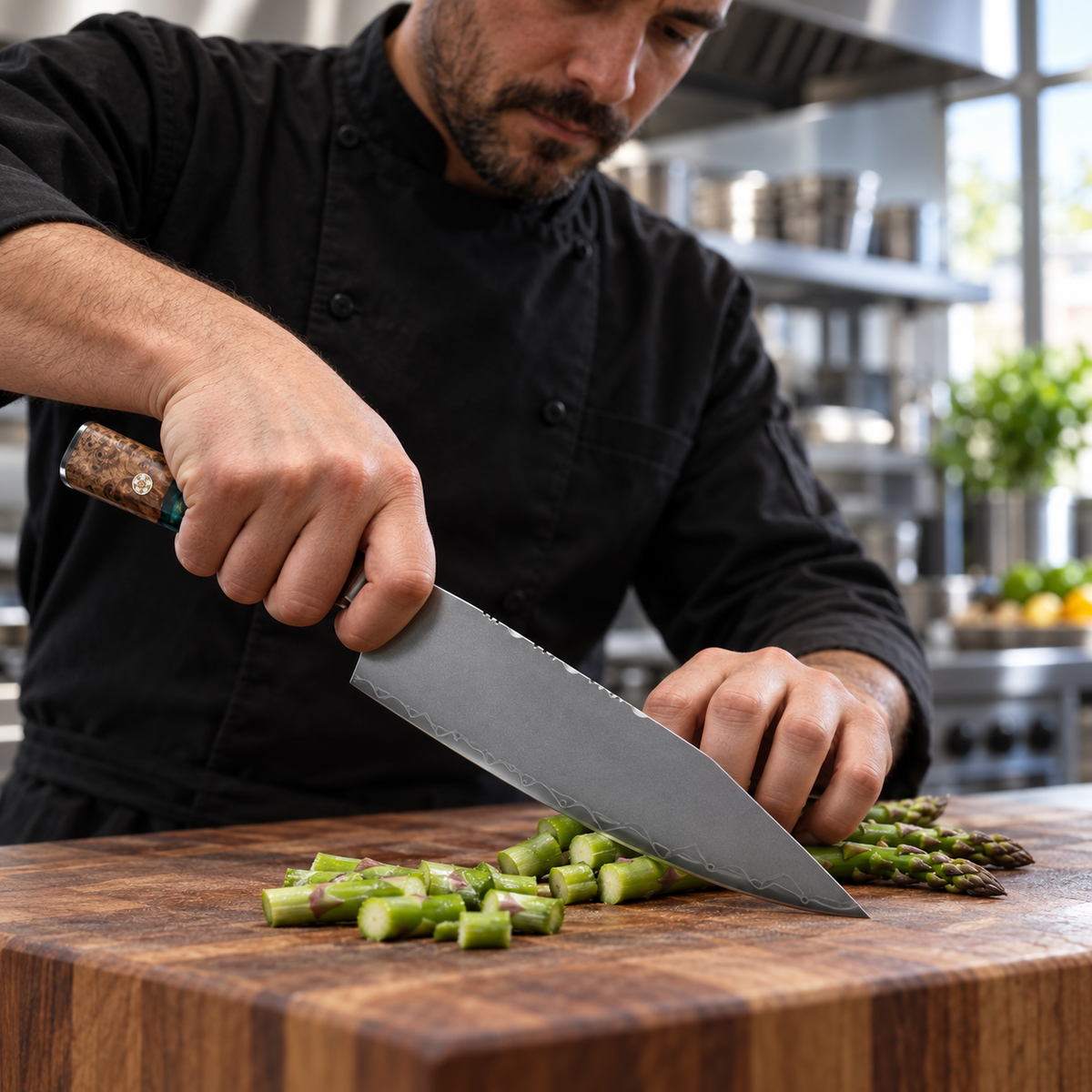 VEYUNA 9.5-Inch Chef Knife Stainless Steel Blade with Resin Handle and Granton Edge