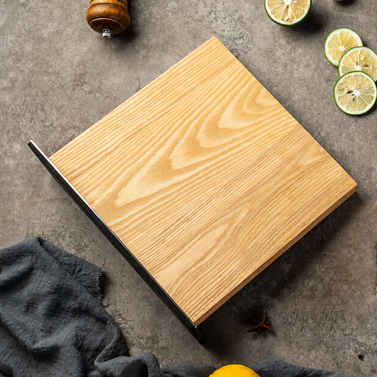 VEYUNA Magnetic Knife Block - Ash Wood, Metal Base, Food Prep Storage