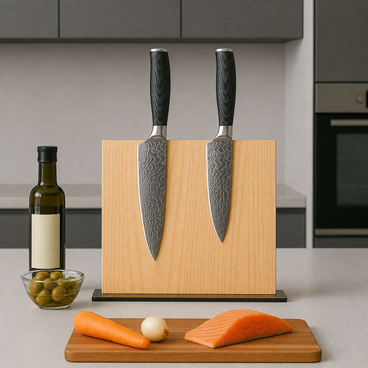 VEYUNA Magnetic Knife Block - Ash Wood, Metal Base, Food Prep Storage