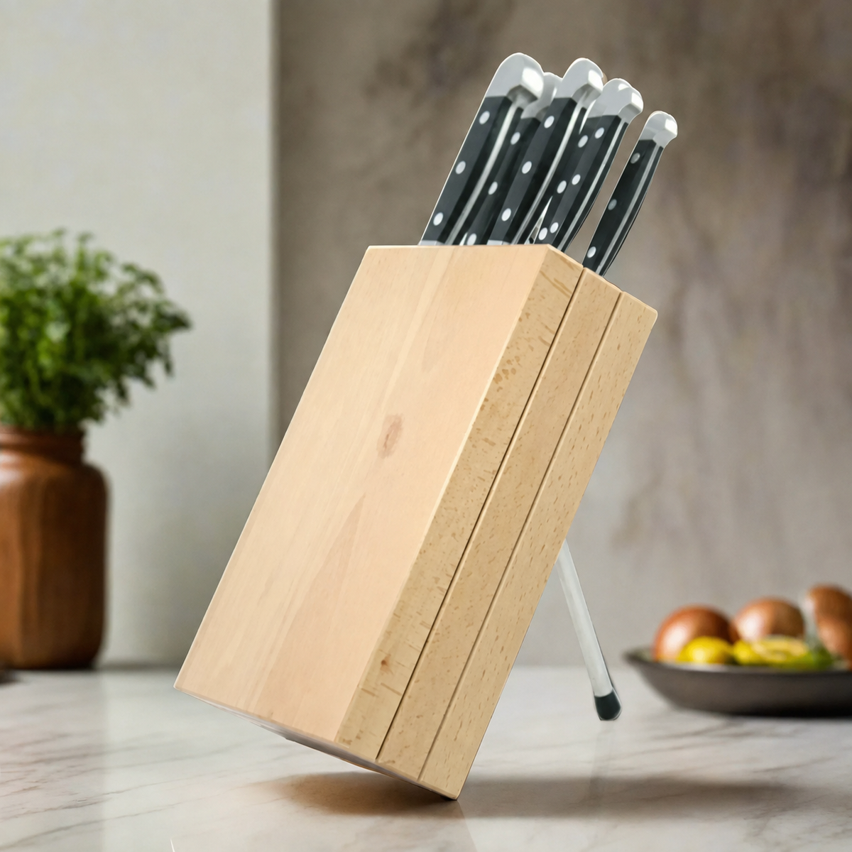 VEYUNA Knife Block - Beech Wood Storage Stand for Food Prep Knives
