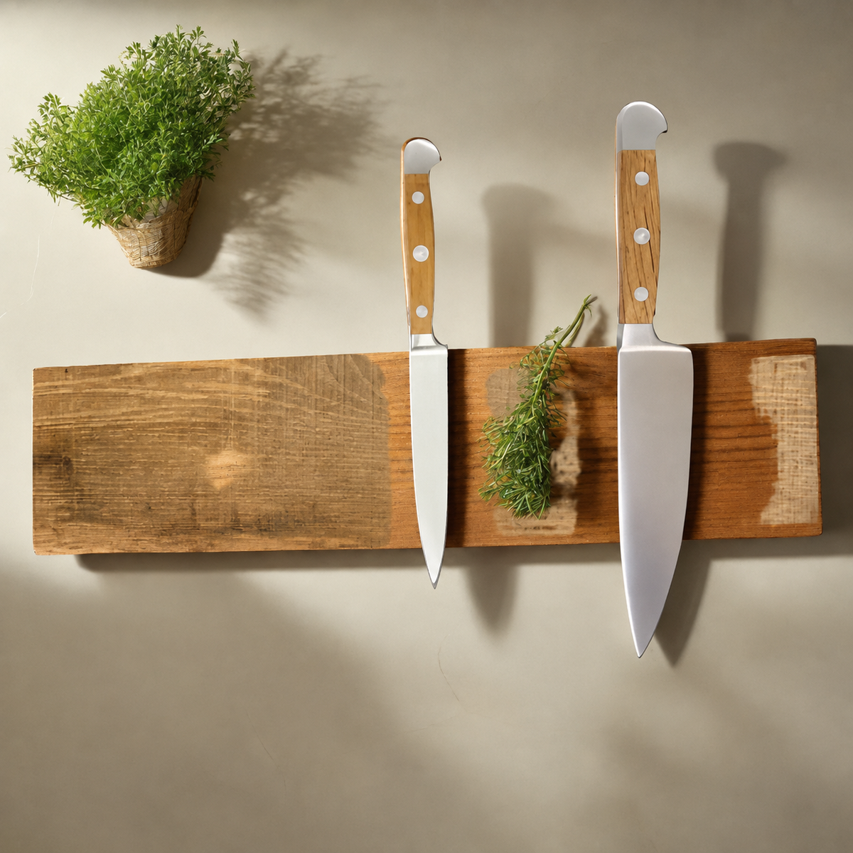 VEYUNA Magnetic Knife Strip - Oak Wood, Holds 7 Knives, Food Prep Storage