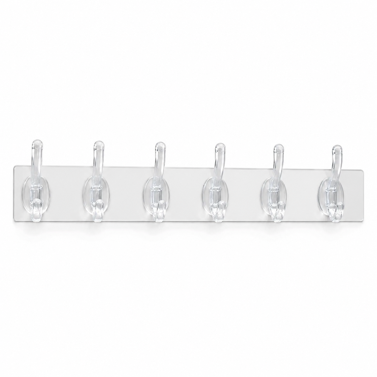 VEYUNA Transparent Wall-Mounted 6-Hook Rack Waterproof Adhesive Organizer for Kitchen and Bath