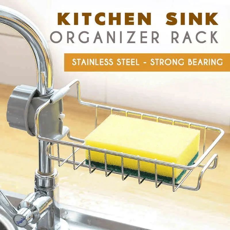 VEYUNA Kitchen Sink Organizer Rack, Stainless Steel Dish Cleaning Sponge Holder
