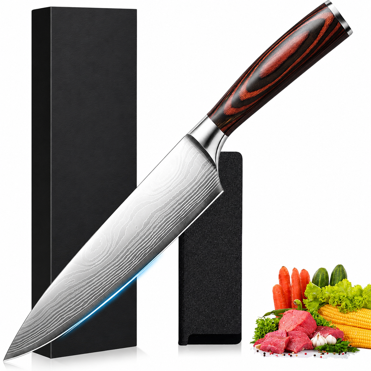 VEYUNA Chef Knife 8-Inch – Ultra-Sharp Damascus Blade for Fresh Food Prep