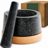 VEYUNA Granite Mortar & Pestle – Oak Base Grinder for Food & Treat Prep