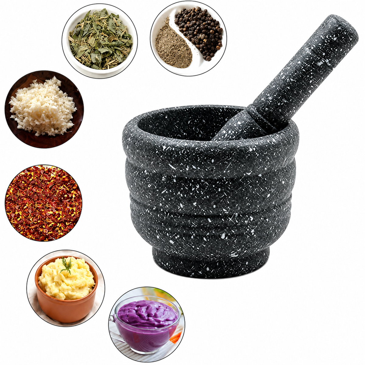 VEYUNA Granite Mortar & Pestle – Compact Grinder for Food and Treat Prep