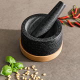 VEYUNA Granite Mortar & Pestle – Oak Base Grinder for Food & Treat Prep