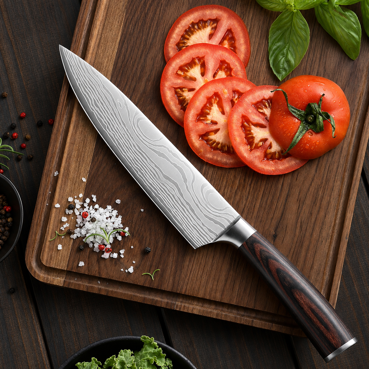 VEYUNA Chef Knife 8-Inch – Ultra-Sharp Damascus Blade for Fresh Food Prep