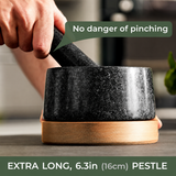 VEYUNA Granite Mortar & Pestle – Oak Base Grinder for Food & Treat Prep