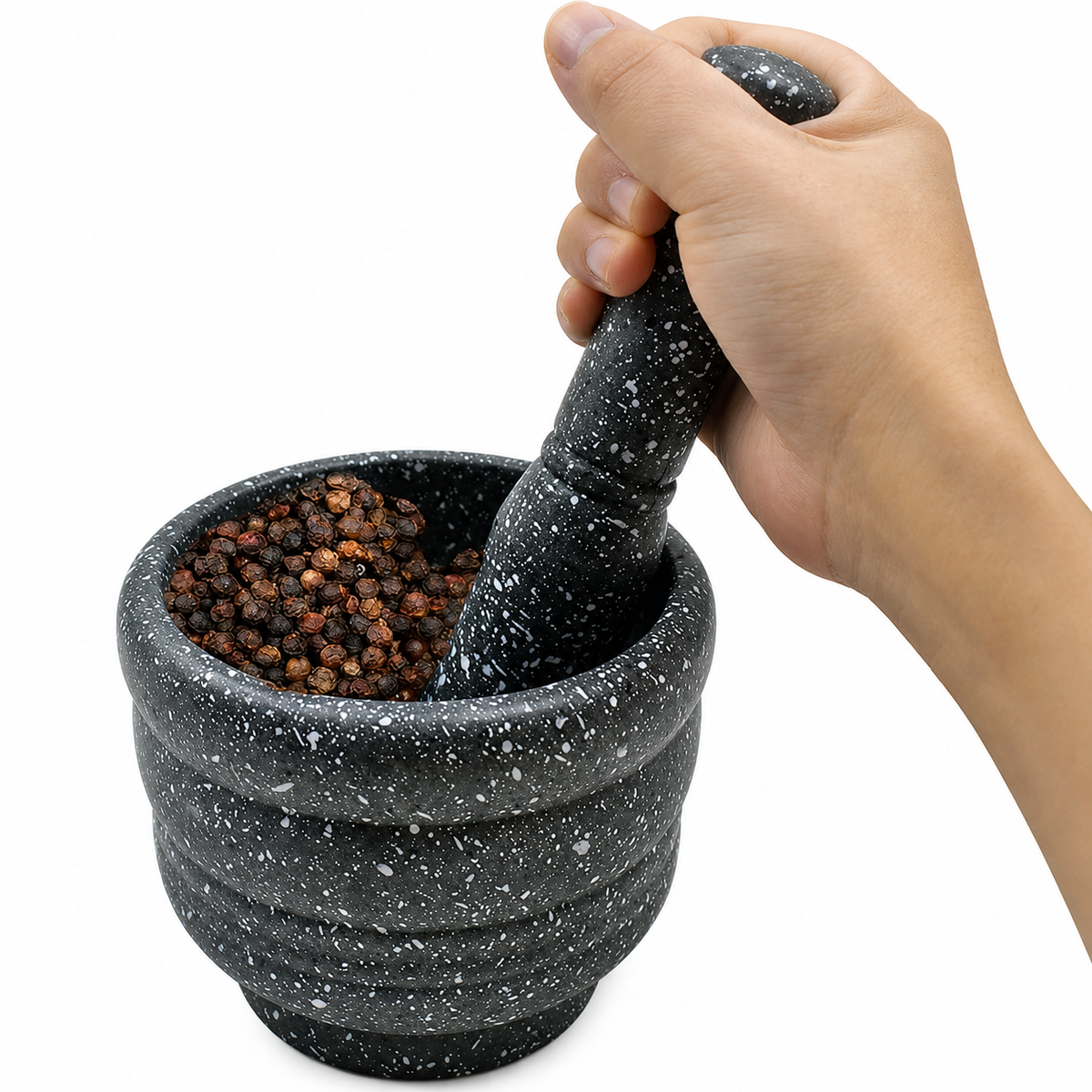 VEYUNA Granite Mortar & Pestle – Compact Grinder for Food and Treat Prep