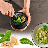VEYUNA Granite Mortar & Pestle – Oak Base Grinder for Food & Treat Prep
