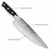 VEYUNA 10.25-Inch Chef Knife Hammered Japanese AUS-10V Steel Blade with Full-Tang Handle