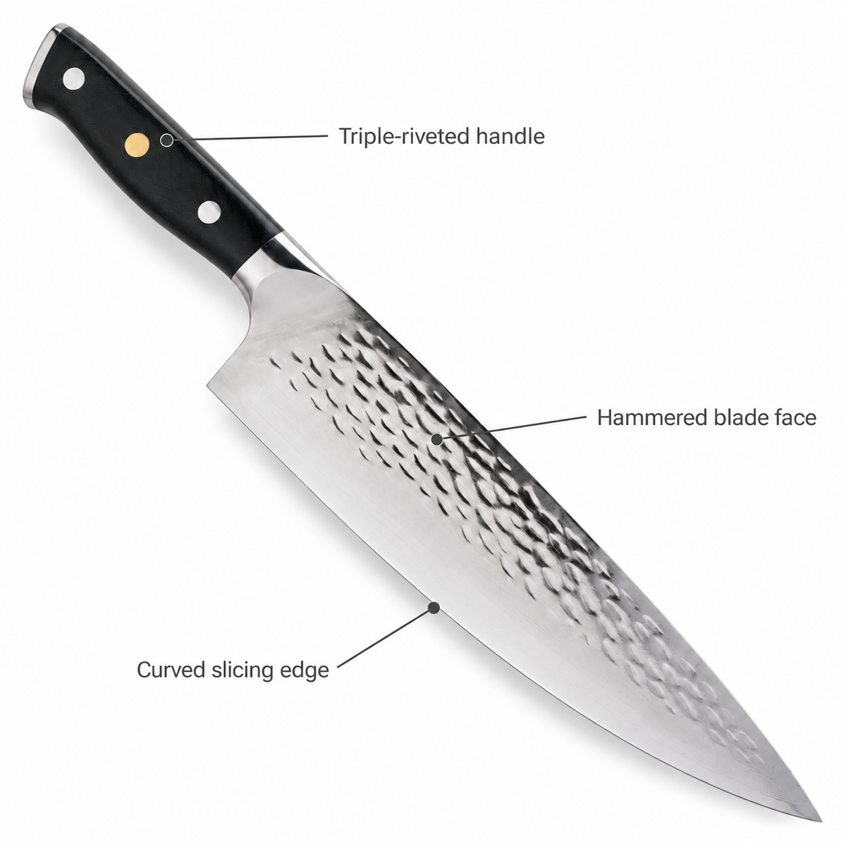 VEYUNA 10.25-Inch Chef Knife Hammered Japanese AUS-10V Steel Blade with Full-Tang Handle