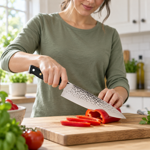 VEYUNA 10.25-Inch Chef Knife Hammered Japanese AUS-10V Steel Blade with Full-Tang Handle