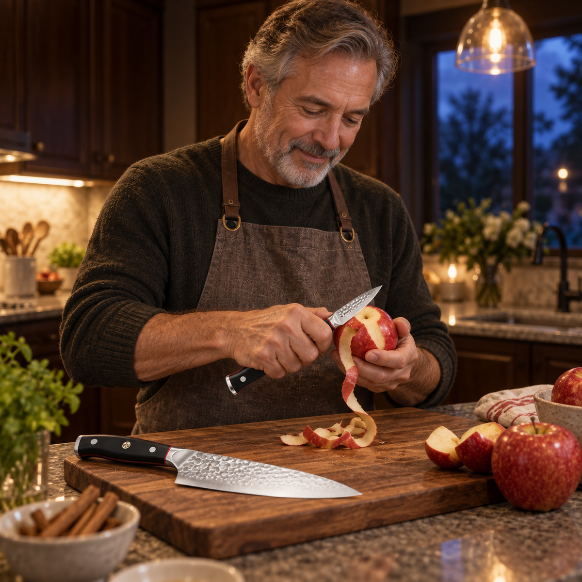 VEYUNA 2-Piece Kitchen Knife Set Chef & Paring Knives with Hammered Blades and Sheaths
