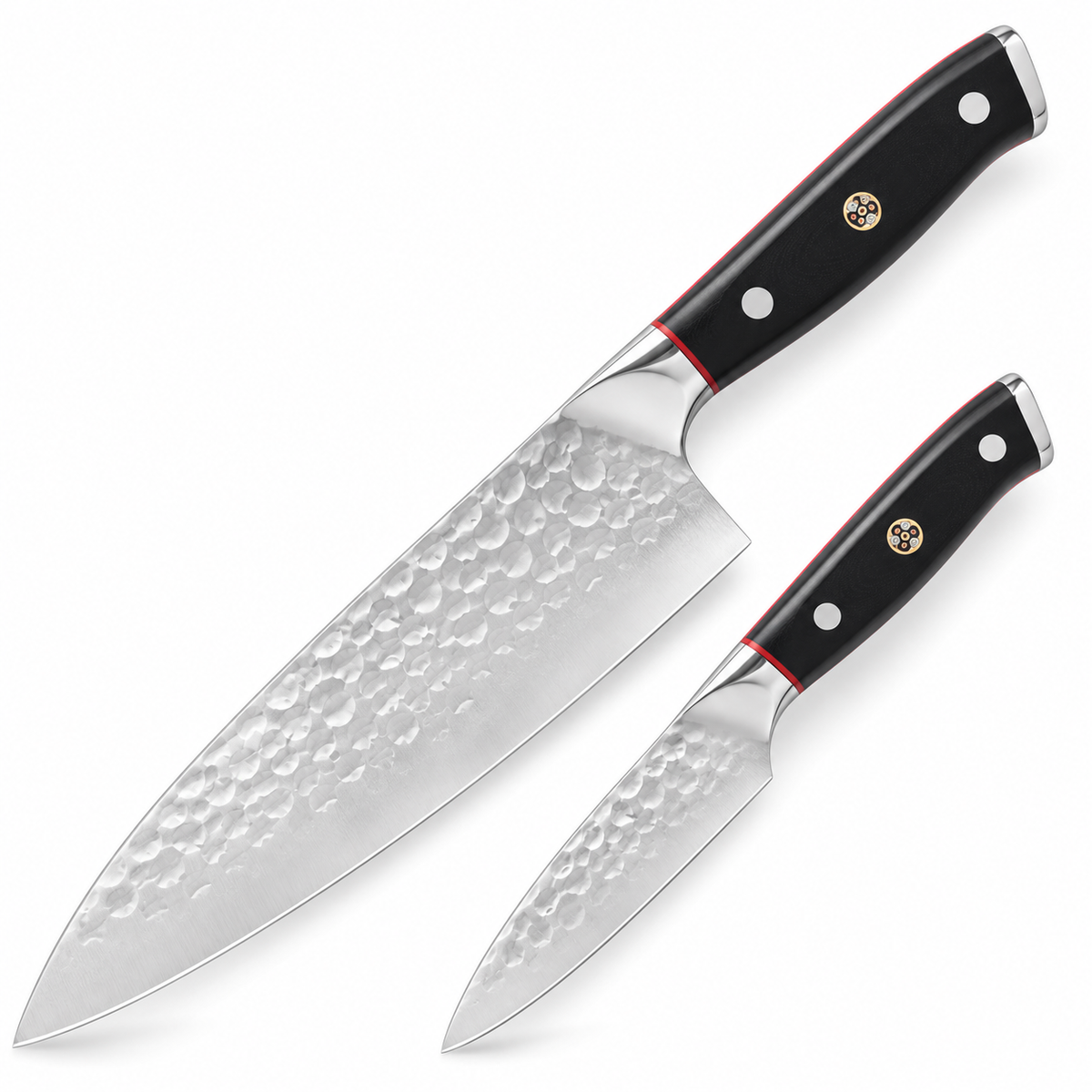 VEYUNA 2-Piece Kitchen Knife Set Chef & Paring Knives with Hammered Blades and Sheaths