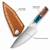 VEYUNA 8-Inch Chef Knife Stainless Steel Blade with Resin Handle and Protective Leather Sheath